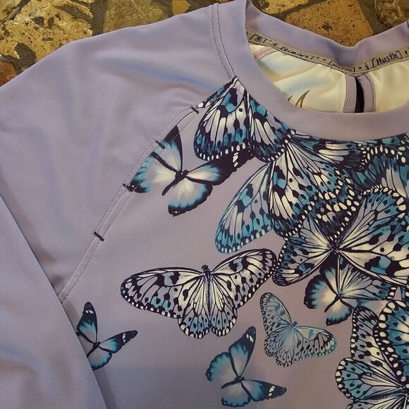 Solfire Women's Long Sleeve Lavender Shirt With Butterfly Design, Size Small - Picture 4 of 10